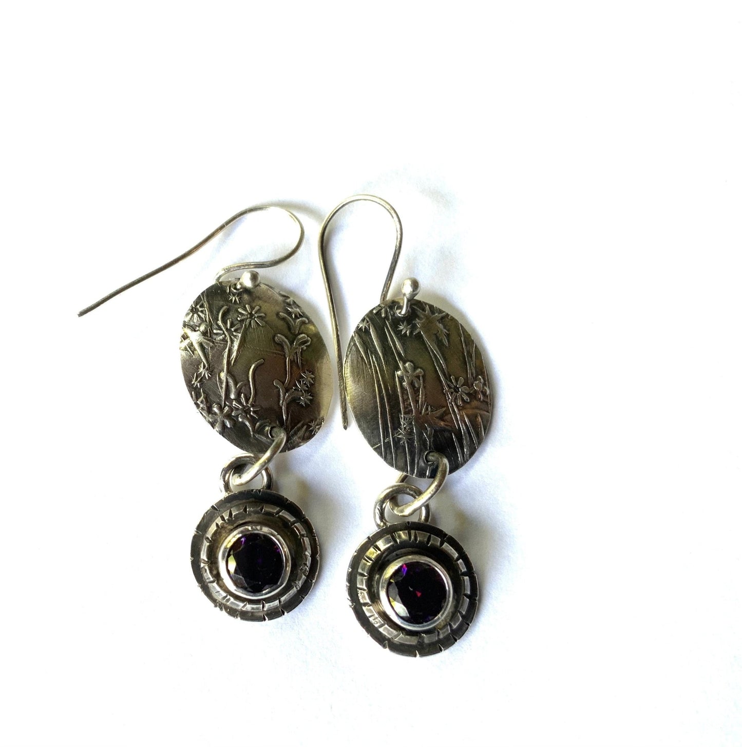 Embossed Flower and Vine Earrings - Evitts Creek Arts