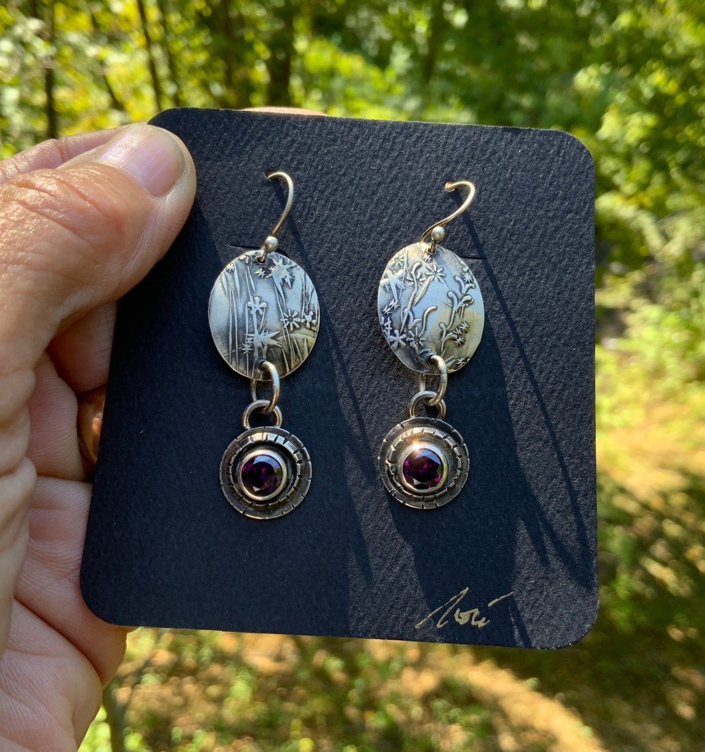 Embossed Flower and Vine Earrings - Evitts Creek Arts