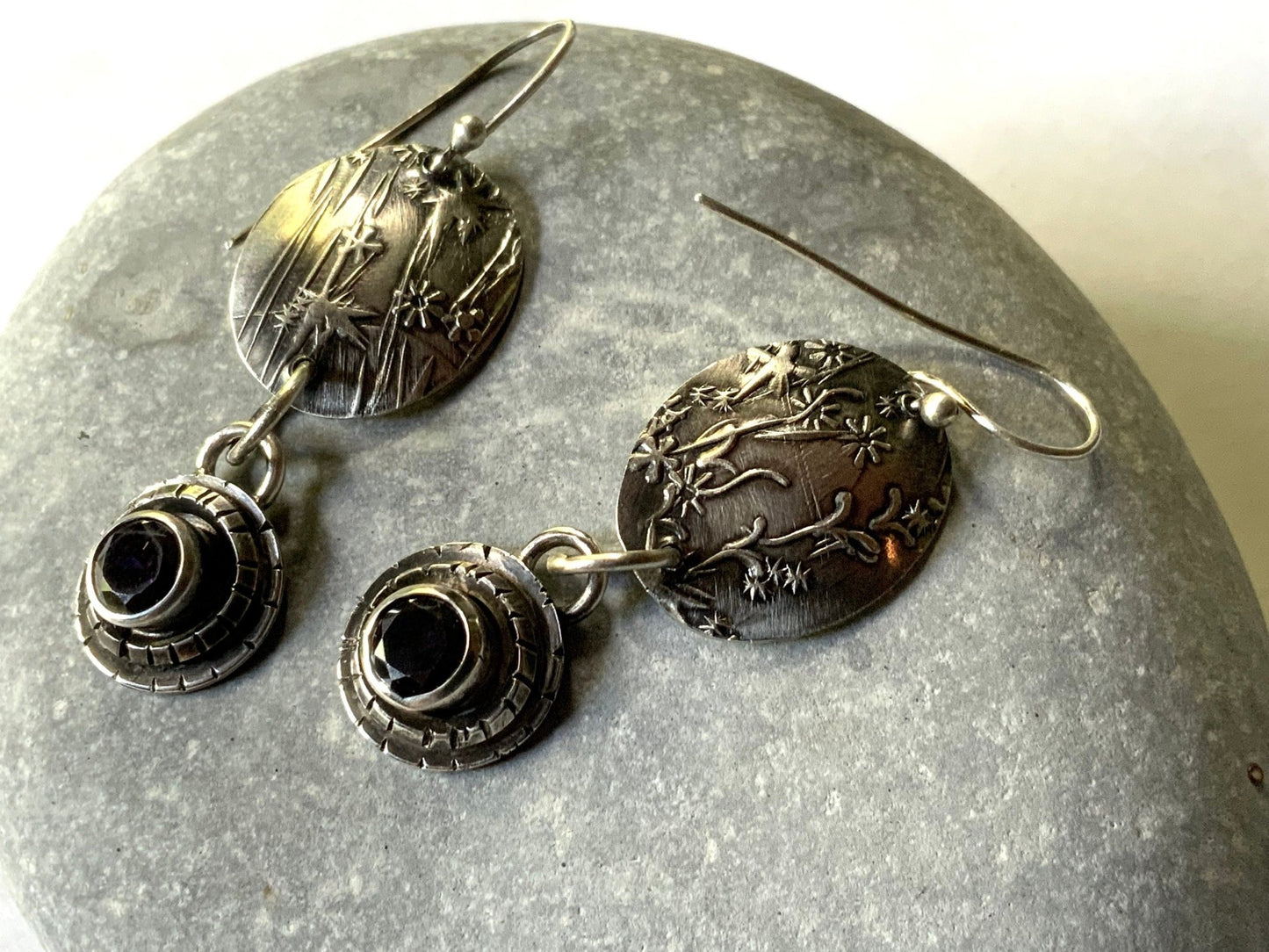 Embossed Flower and Vine Earrings - Evitts Creek Arts