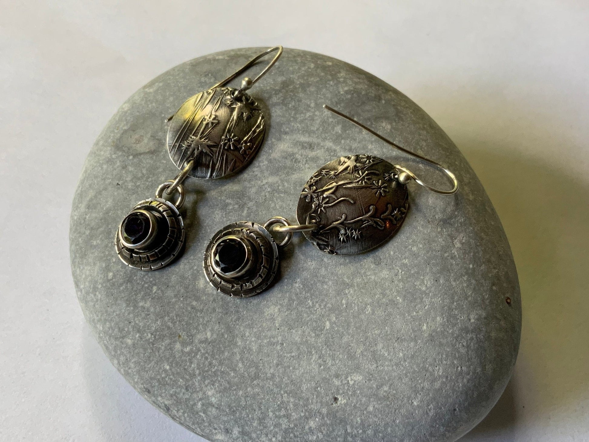 Embossed Flower and Vine Earrings - Evitts Creek Arts