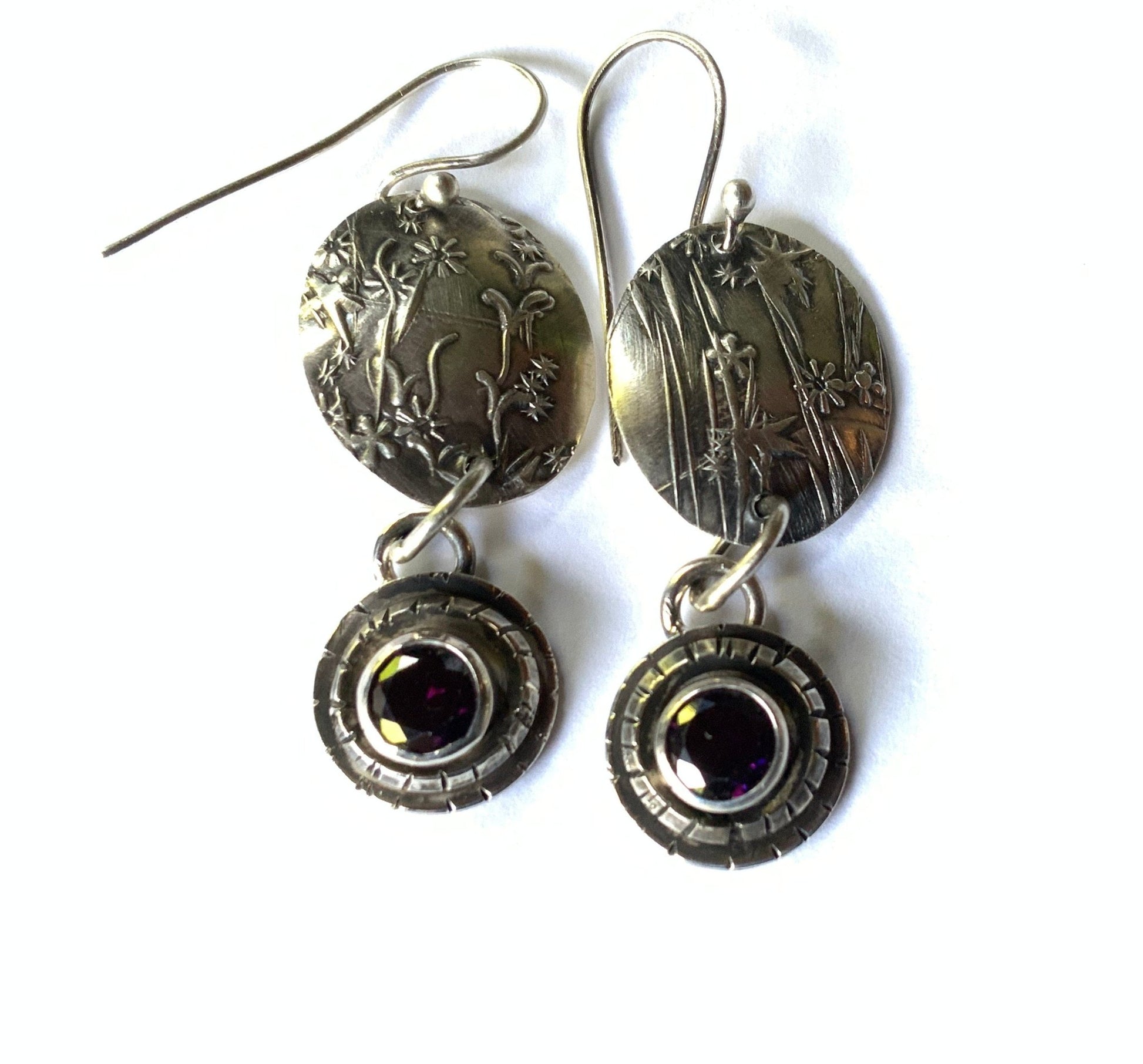 Embossed Flower and Vine Earrings - Evitts Creek Arts