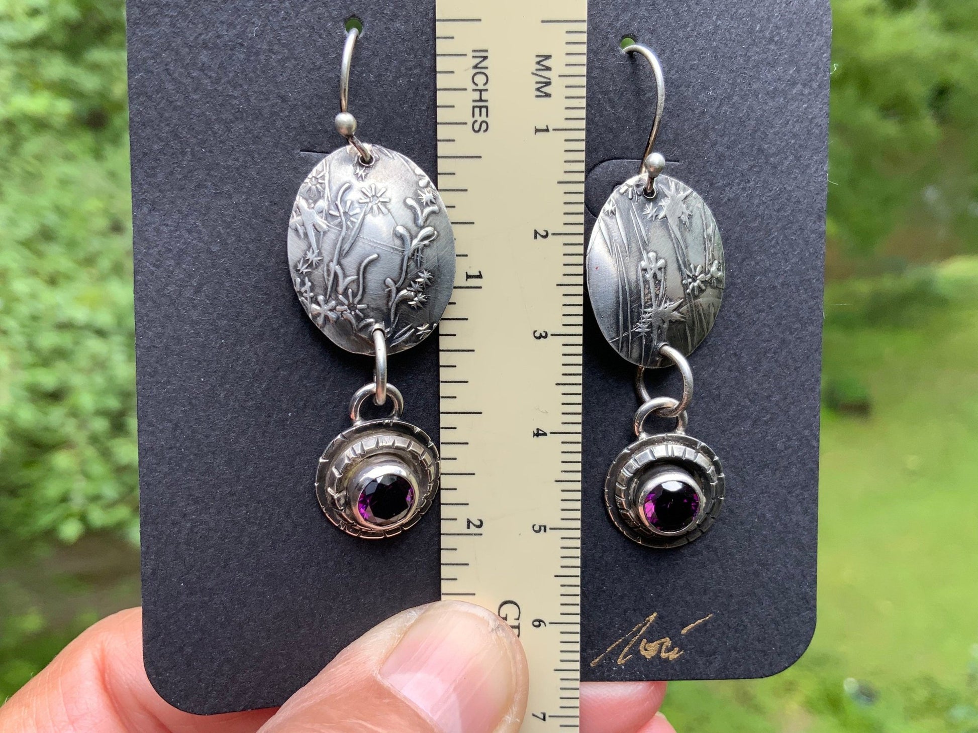 Embossed Flower and Vine Earrings - Evitts Creek Arts