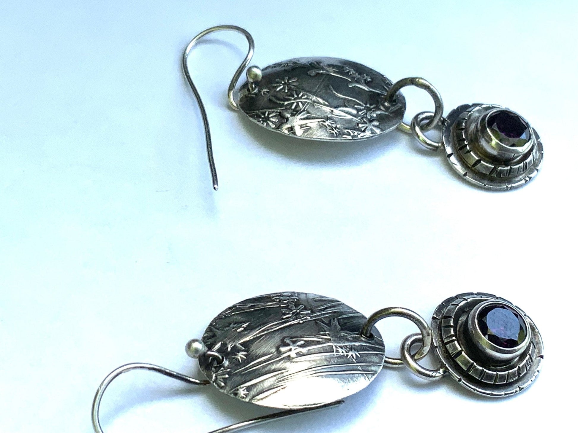 Embossed Flower and Vine Earrings - Evitts Creek Arts