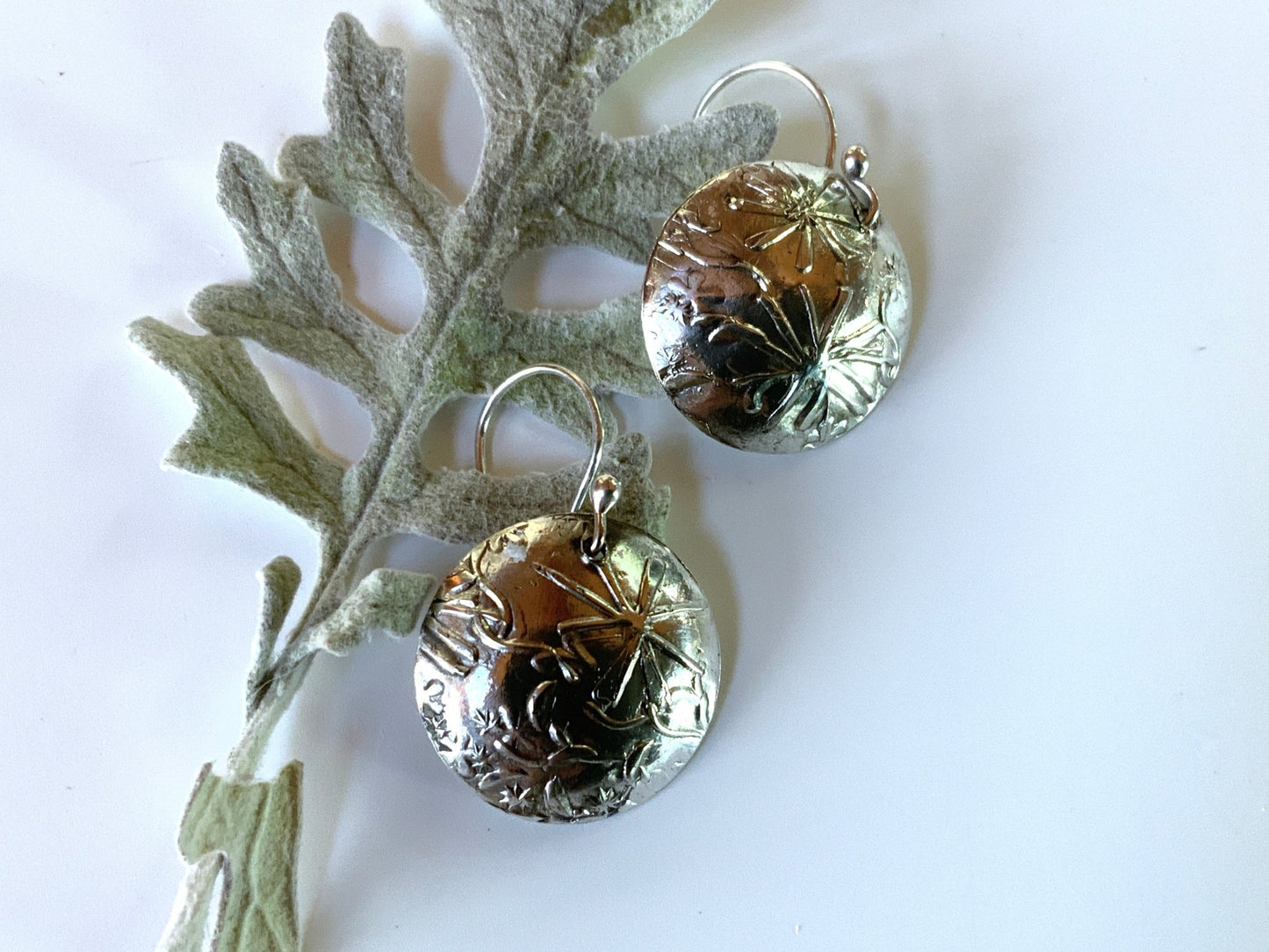 Embossed Flowers Silver Earrings - Evitts Creek Arts