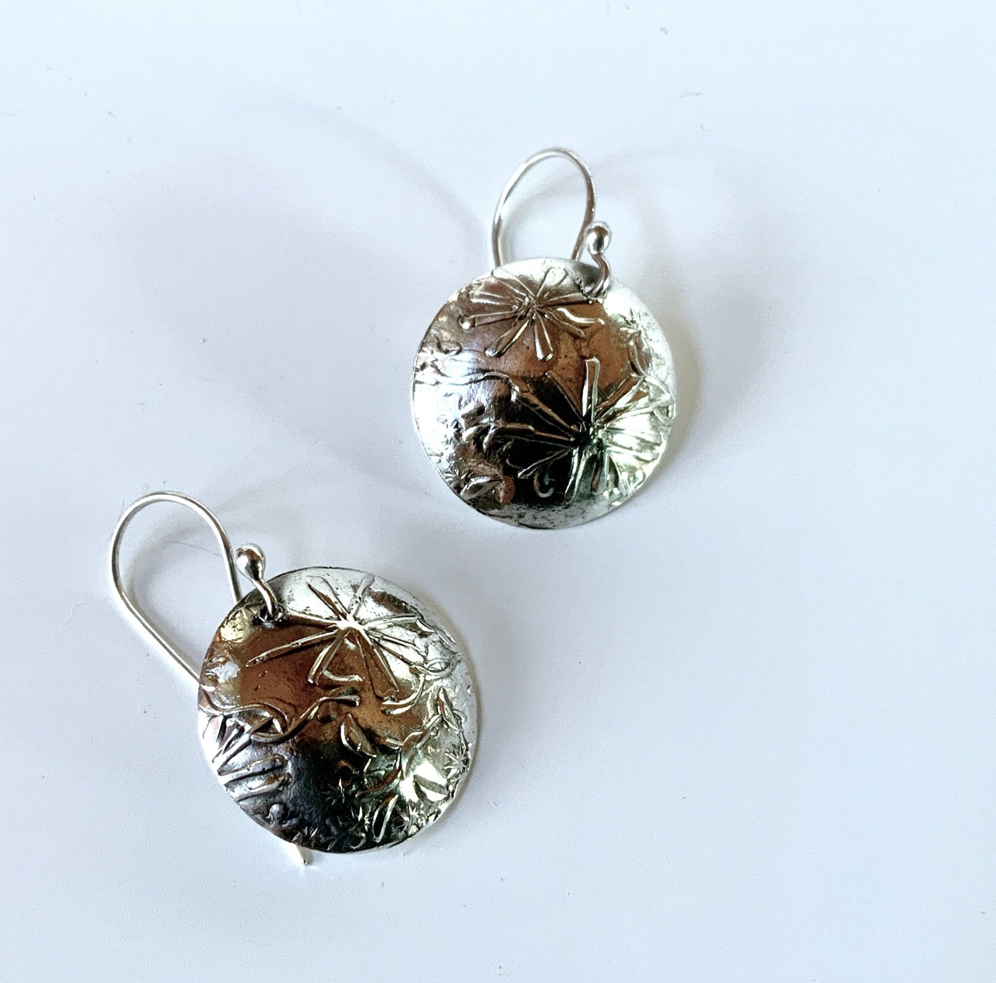 Embossed Flowers Silver Earrings - Evitts Creek Arts