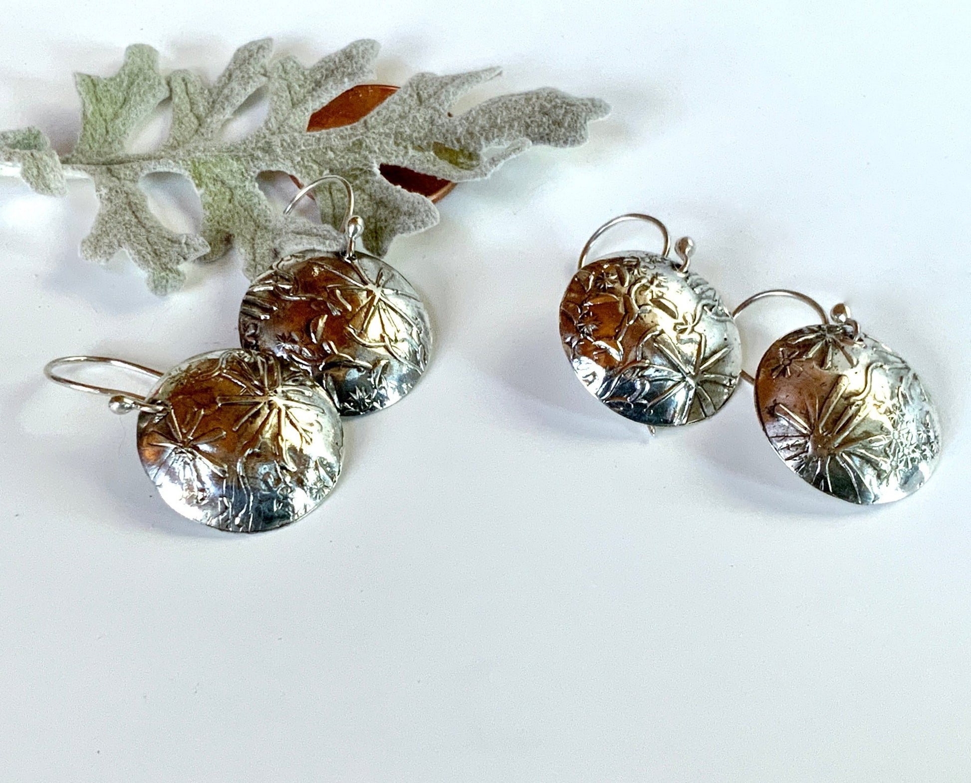 Embossed Flowers Silver Earrings - Evitts Creek Arts