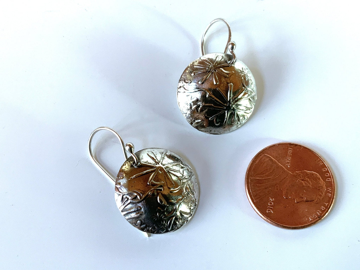 Embossed Flowers Silver Earrings - Evitts Creek Arts