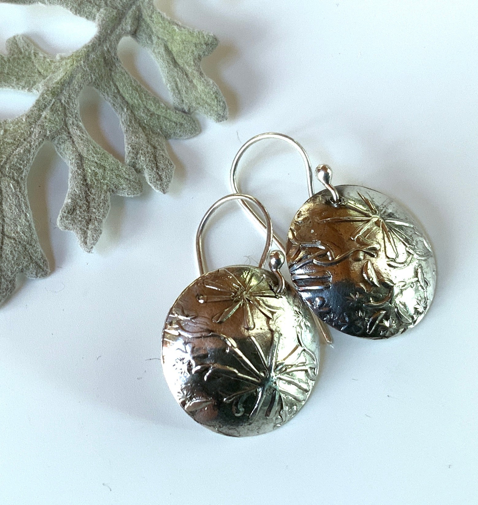 Embossed Flowers Silver Earrings - Evitts Creek Arts