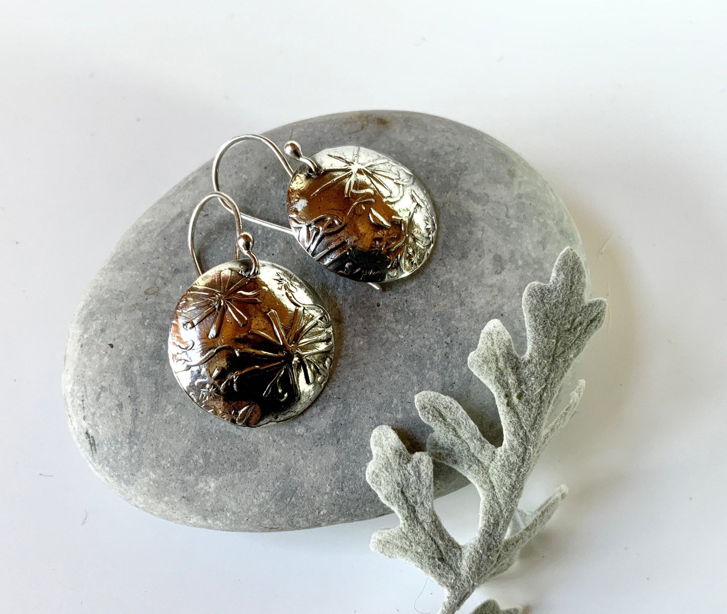 Embossed Flowers Silver Earrings - Evitts Creek Arts