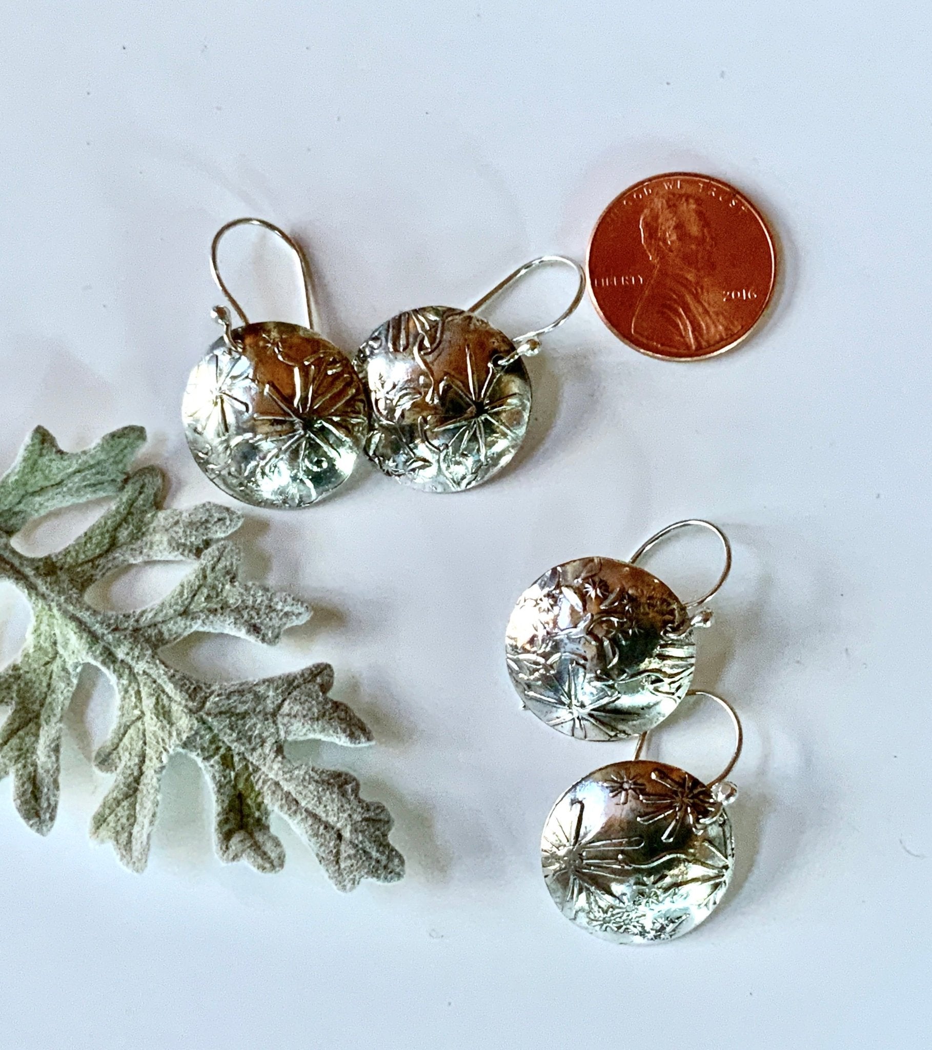 Embossed Flowers Silver Earrings - Evitts Creek Arts