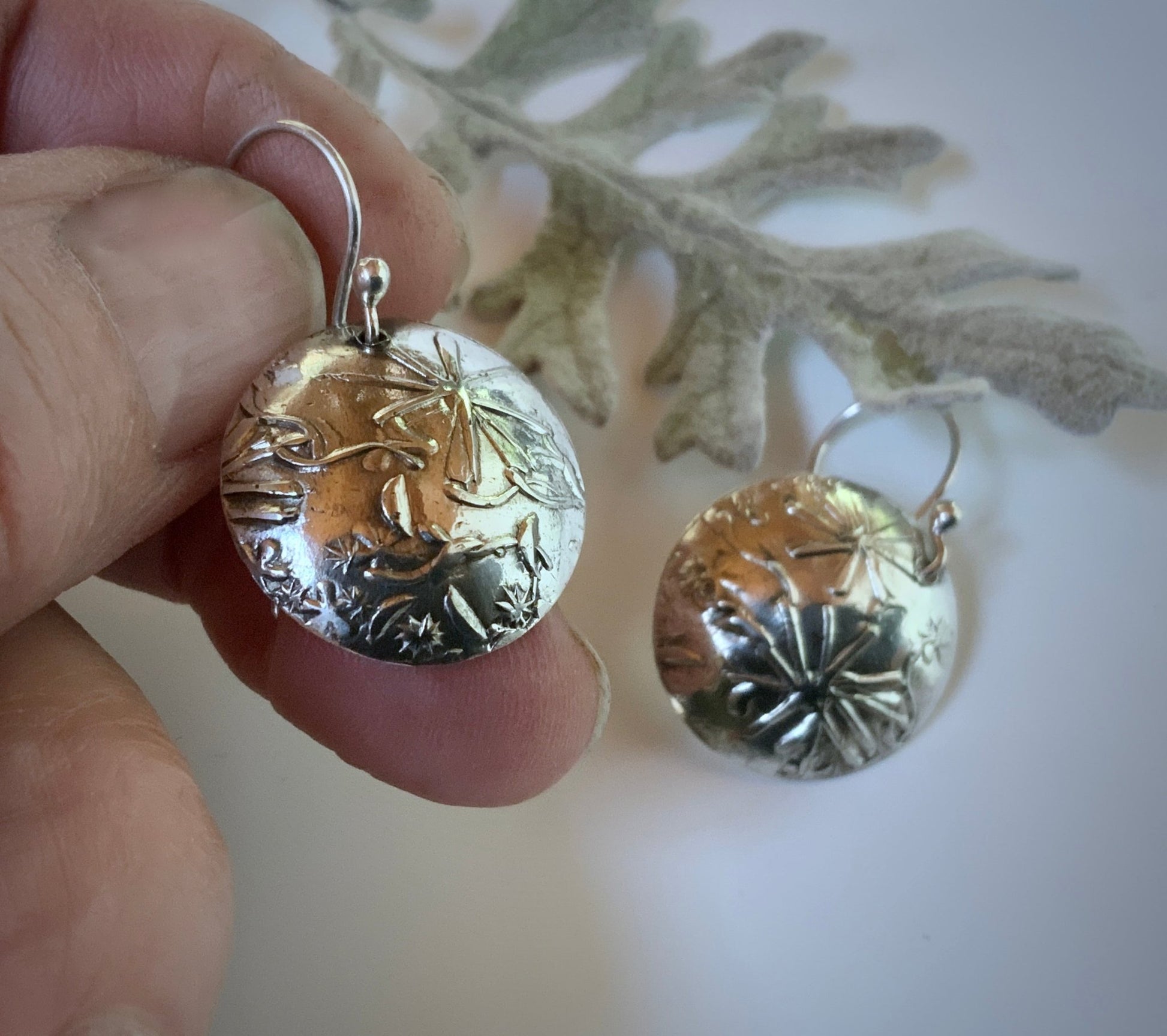 Embossed Flowers Silver Earrings - Evitts Creek Arts