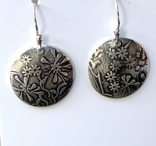 Embossed Flowers Silver Earrings - Evitts Creek Arts