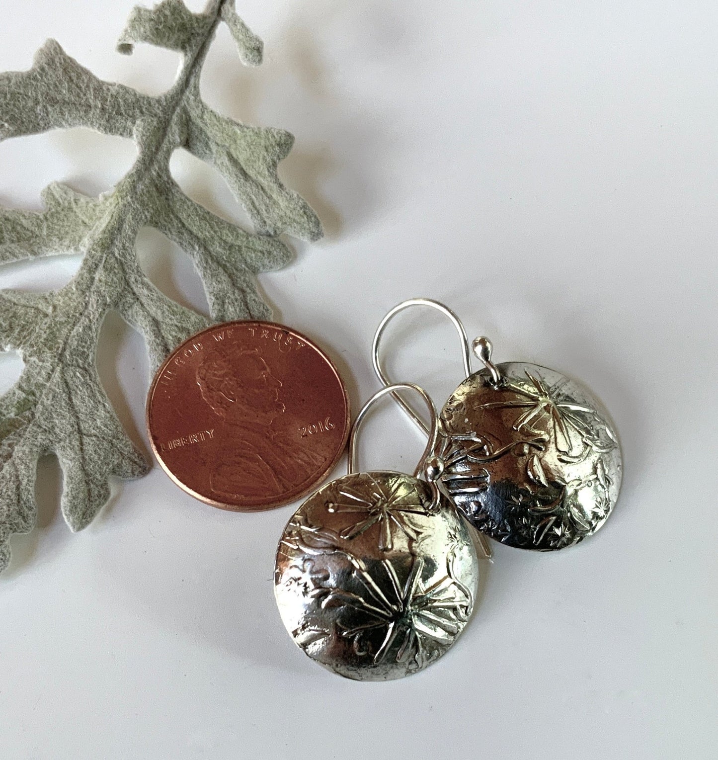 Embossed Flowers Silver Earrings - Evitts Creek Arts