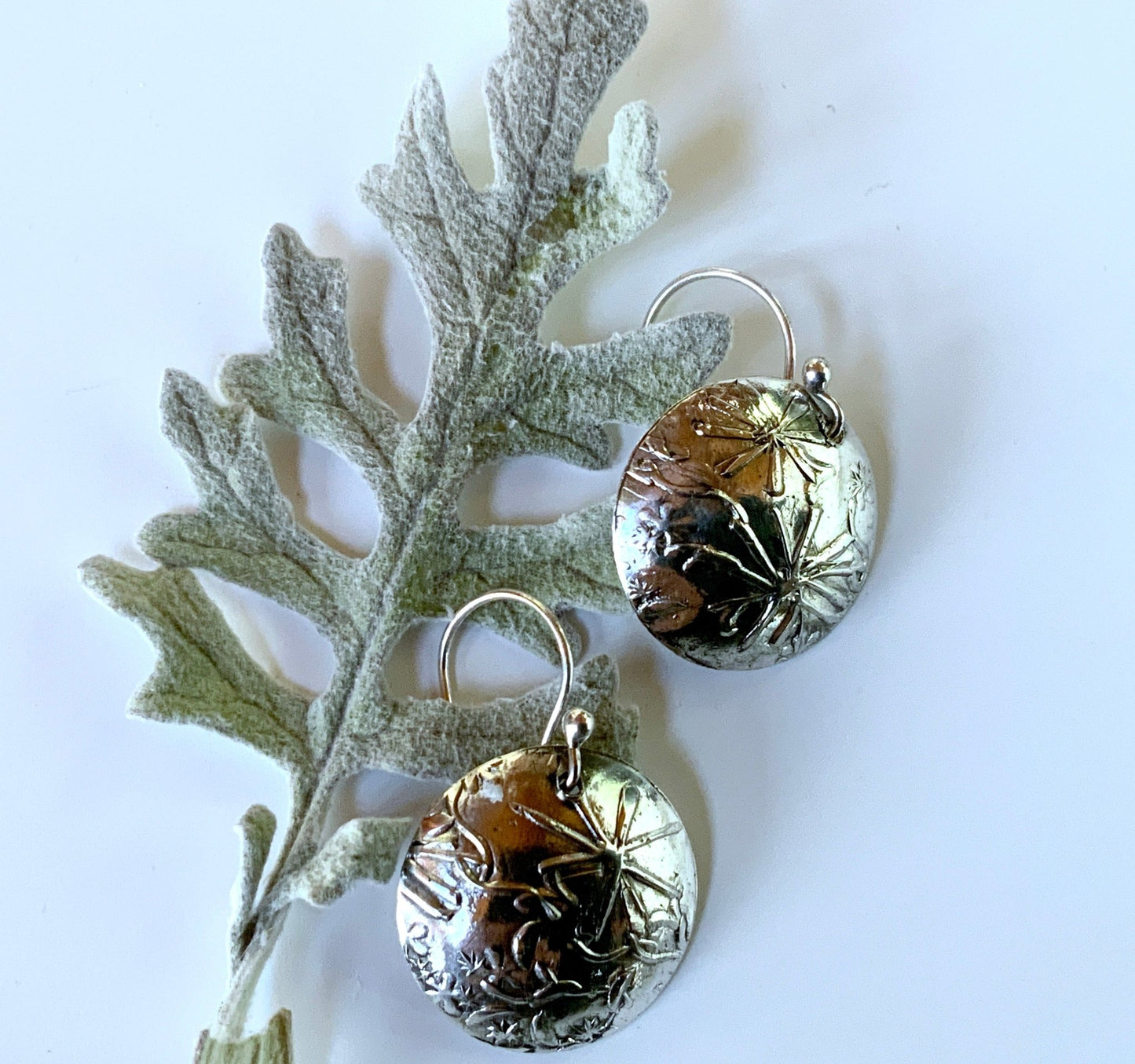 Embossed Flowers Silver Earrings - Evitts Creek Arts