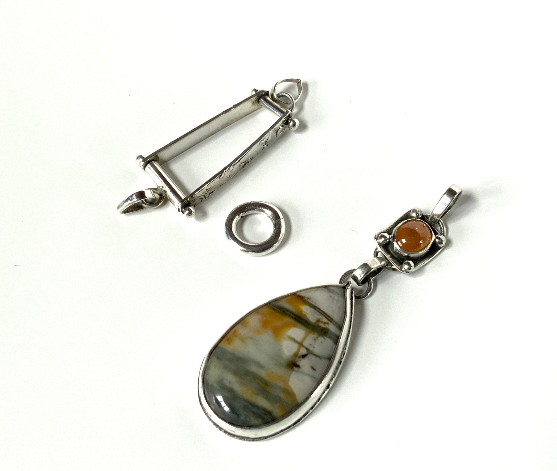 Fanta or Spessartine Garnet and Agate Pendant - Evitts Creek Arts