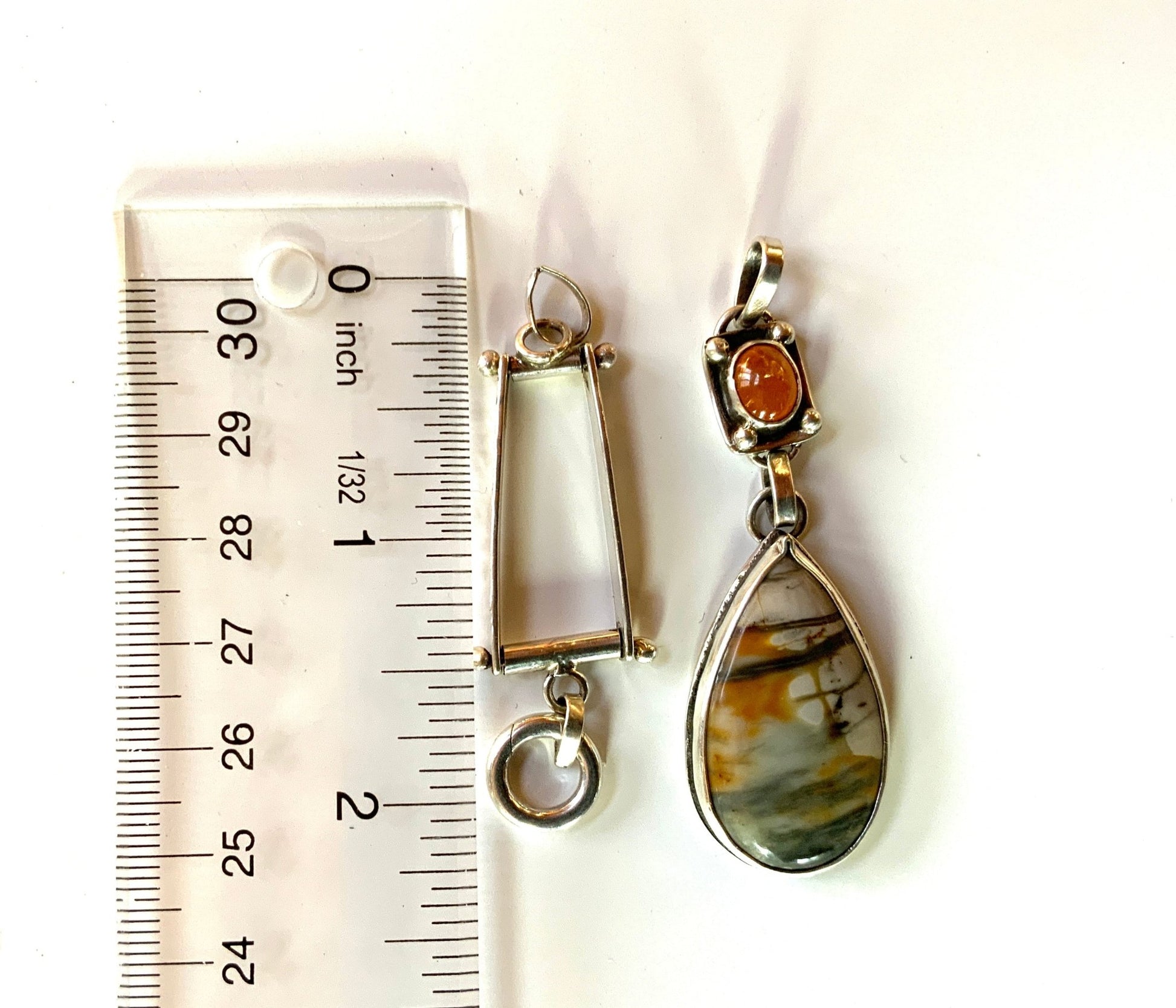 Fanta or Spessartine Garnet and Agate Pendant - Evitts Creek Arts