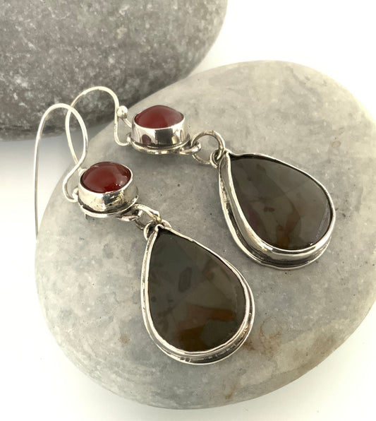 Jasper and Carnelian Teardrop Earrings - Evitts Creek Arts