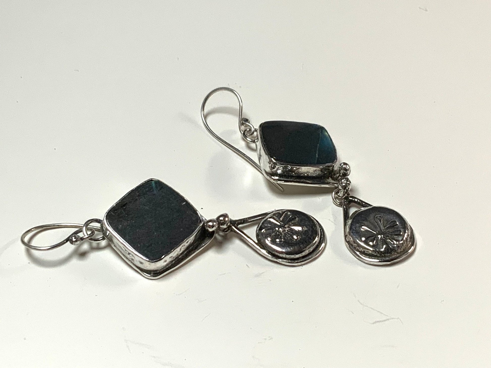 Labradorite Earrings with Native Flower Teardrop - Evitts Creek Arts