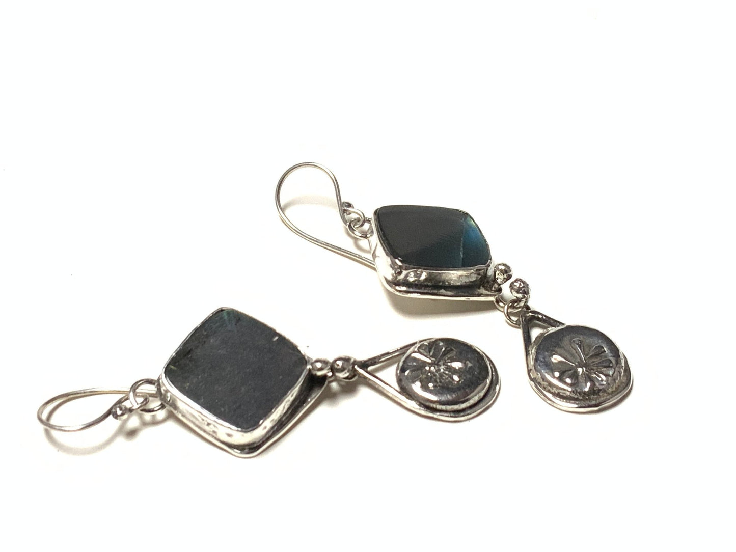 Labradorite Earrings with Native Flower Teardrop - Evitts Creek Arts