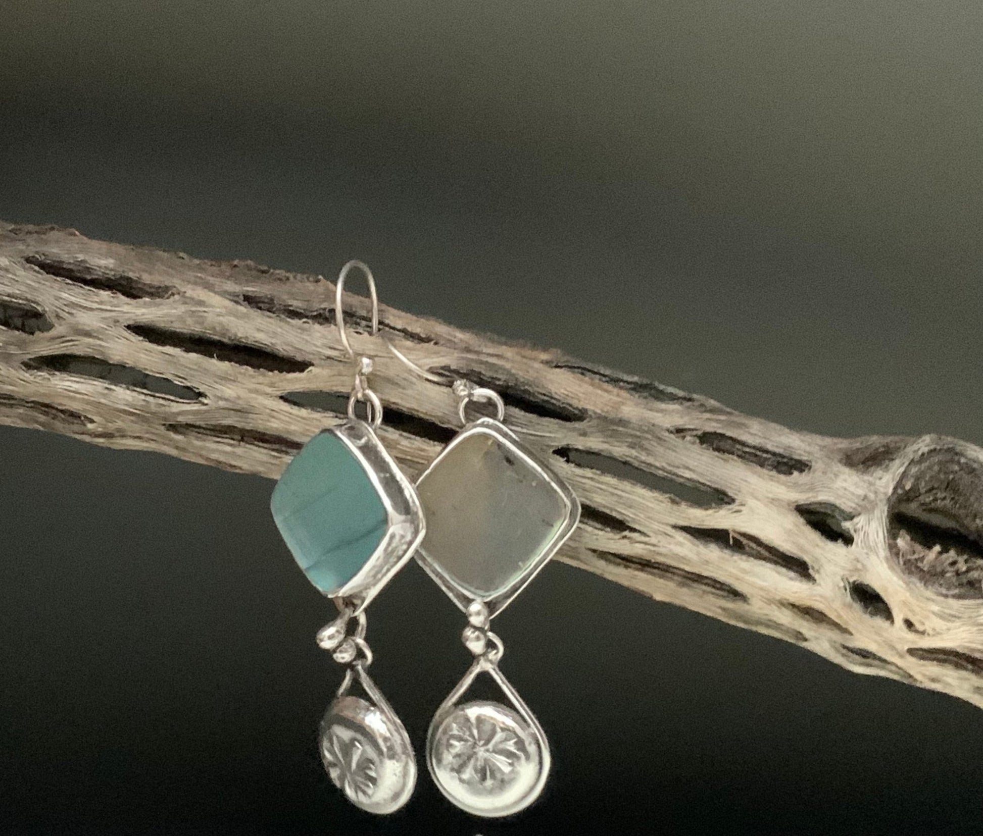 Labradorite Earrings with Native Flower Teardrop - Evitts Creek Arts