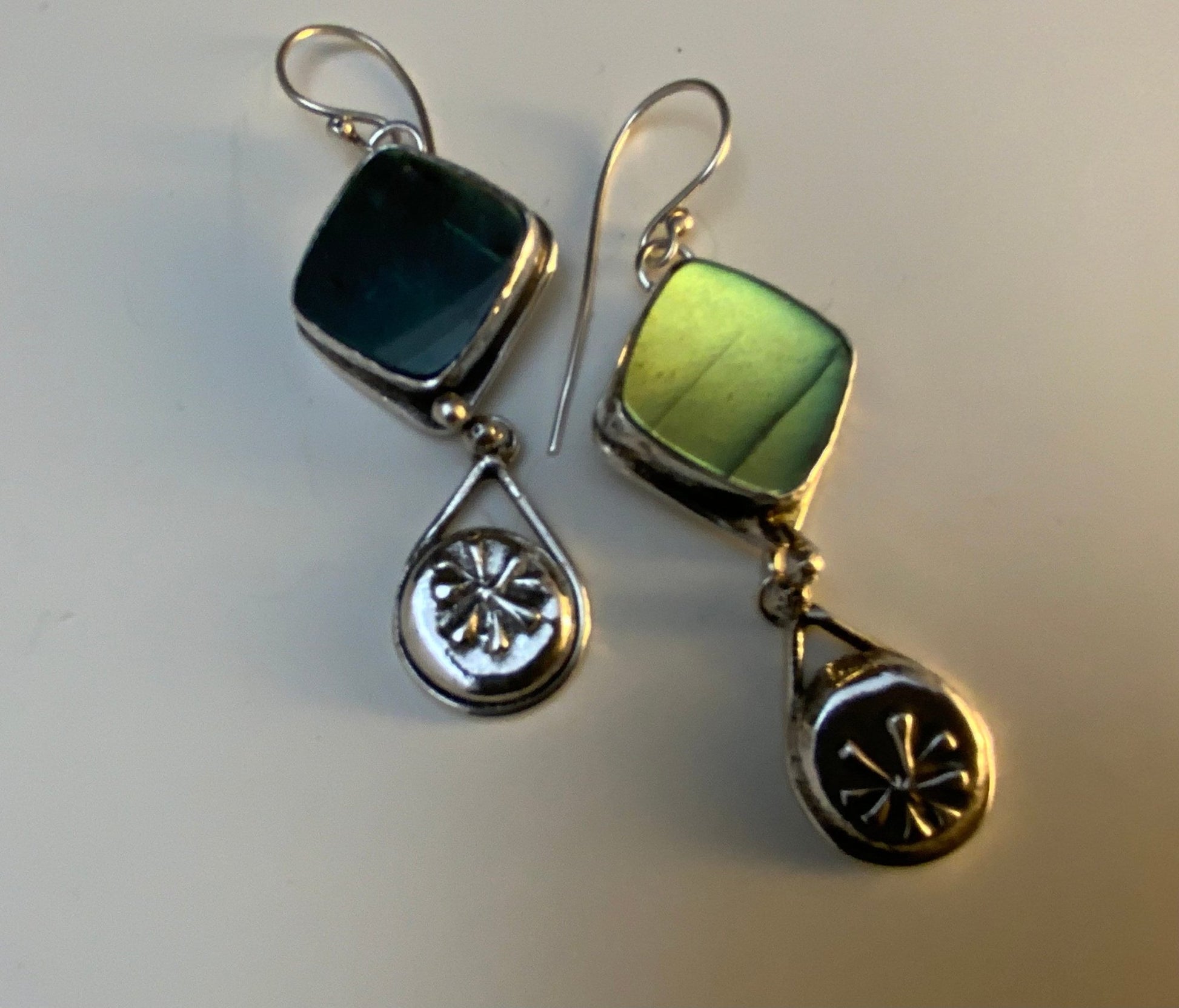 Labradorite Earrings with Native Flower Teardrop - Evitts Creek Arts