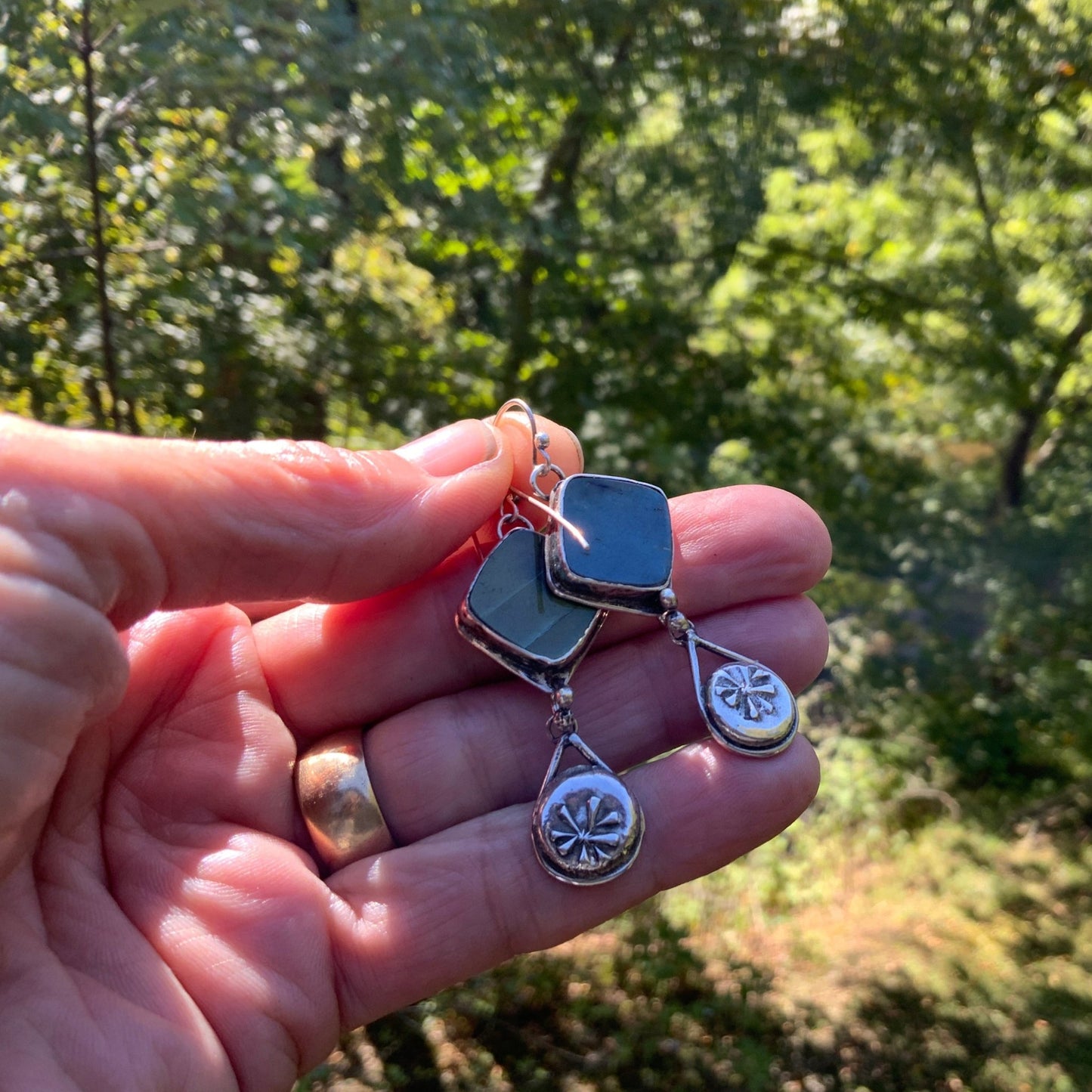 Labradorite Earrings with Native Flower Teardrop - Evitts Creek Arts