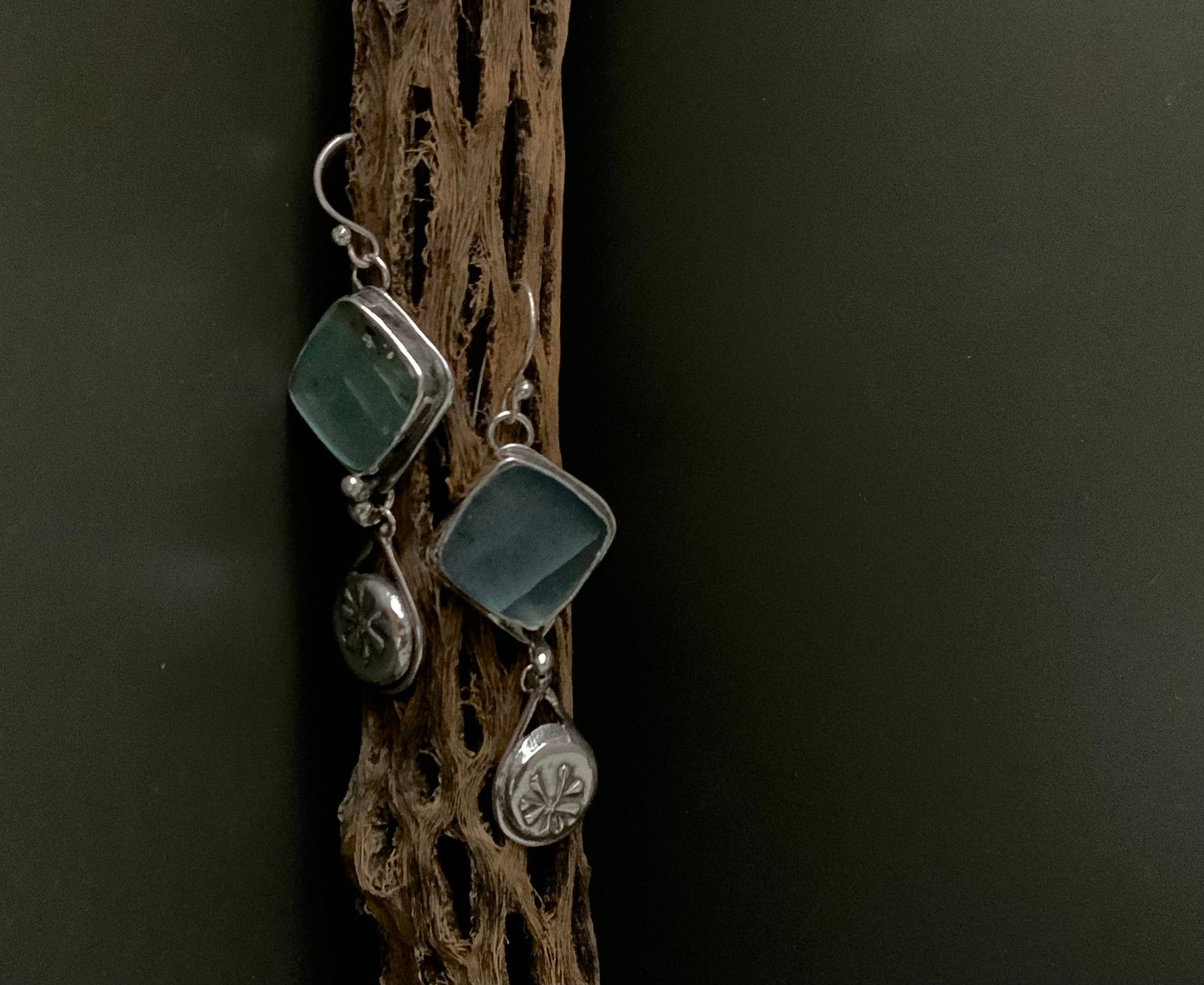 Labradorite Earrings with Native Flower Teardrop - Evitts Creek Arts