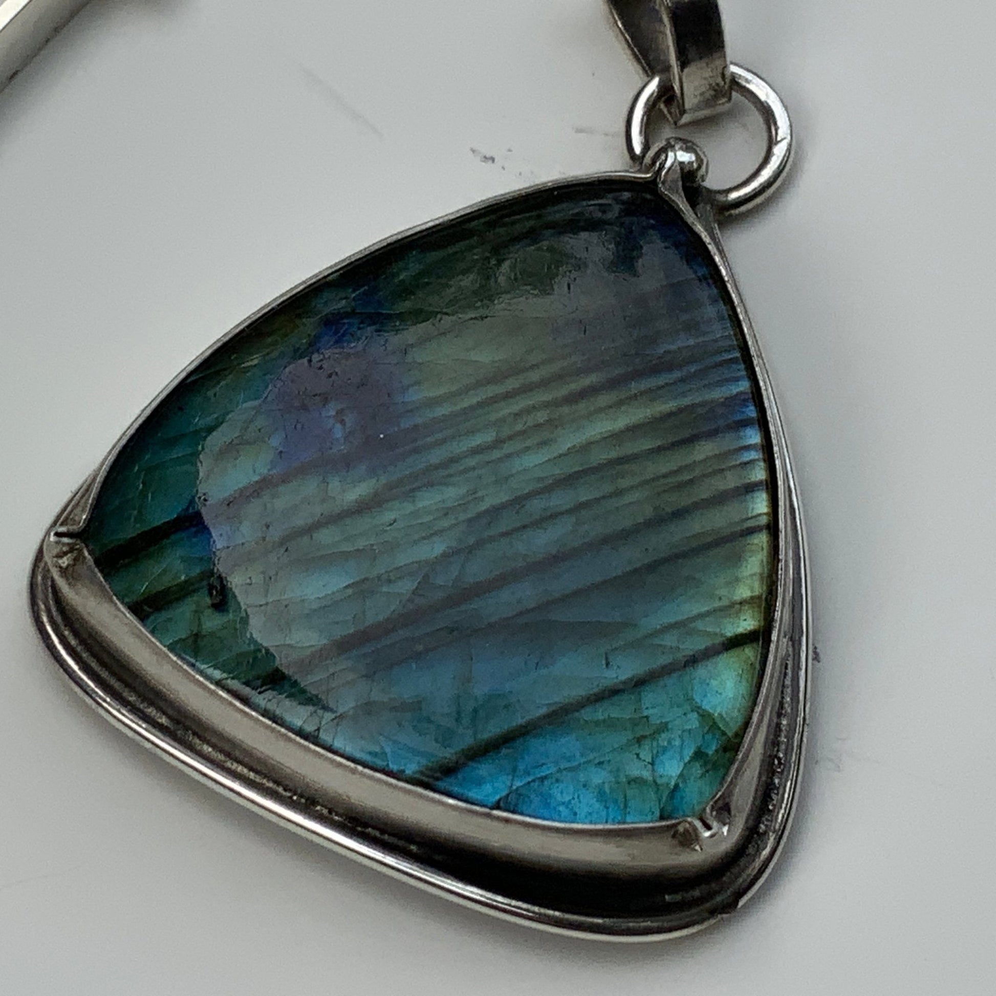 Labradorite Pendant and Enhancer on 18” Thick Sterling Silver Chain. - Evitts Creek Arts