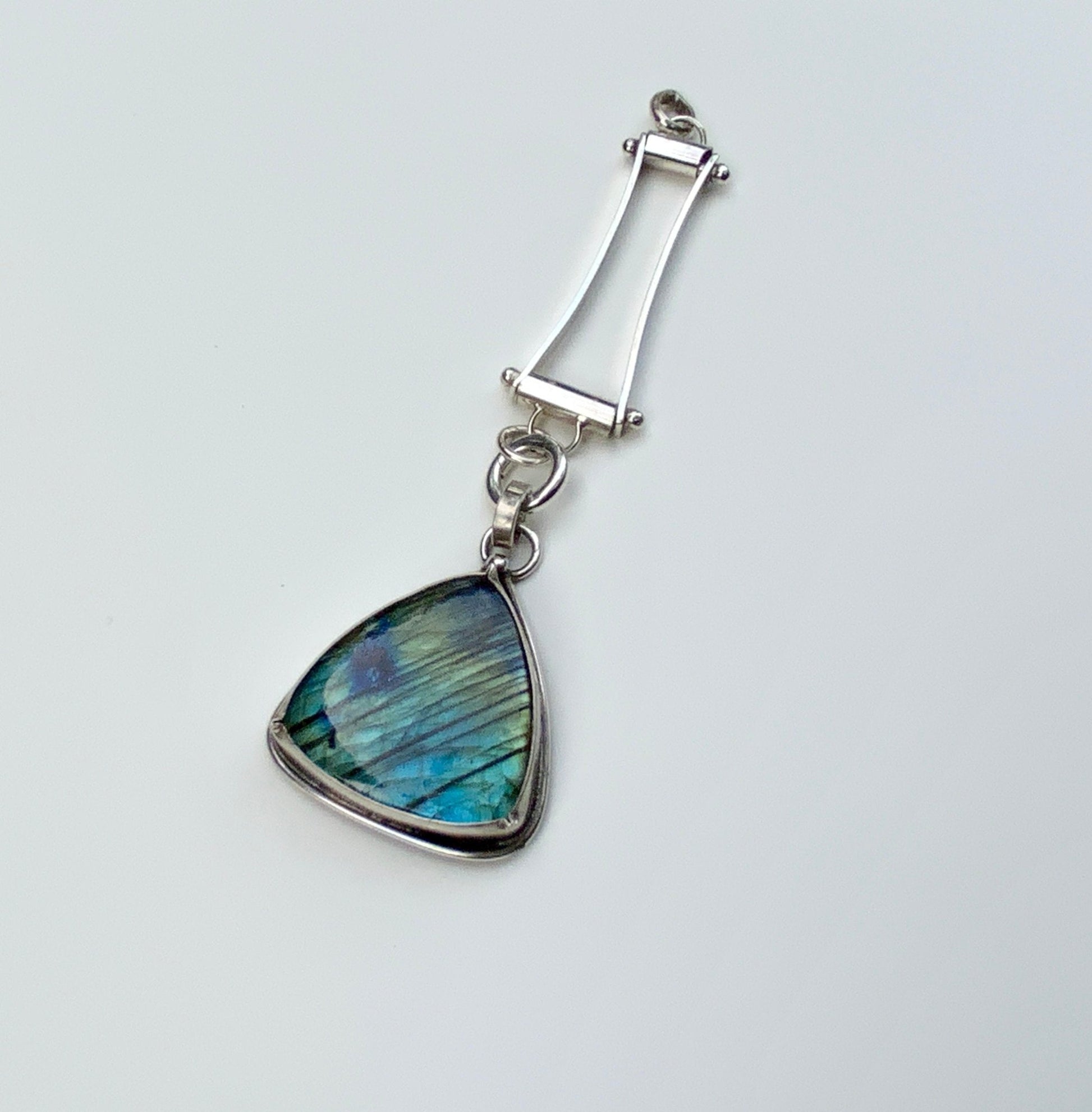 Labradorite Pendant and Enhancer on 18” Thick Sterling Silver Chain. - Evitts Creek Arts