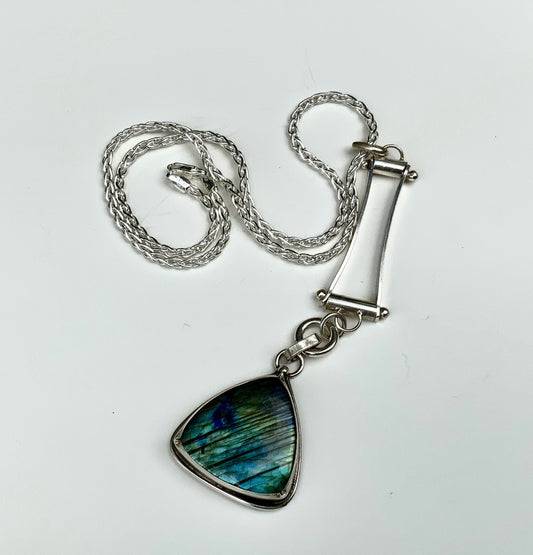 Labradorite Pendant and Enhancer on 18” Thick Sterling Silver Chain. - Evitts Creek Arts