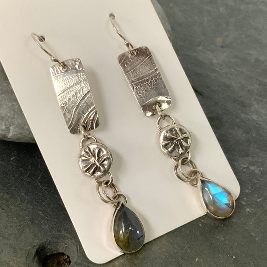 Labradorite Teardrop Long Earrings - Evitts Creek Arts