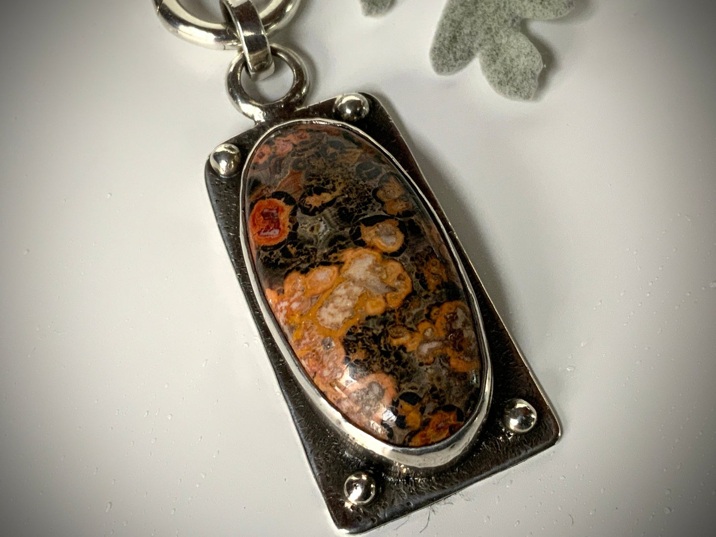 Leopard Skin Jasper Statement Pendant and Chain - Evitts Creek Arts