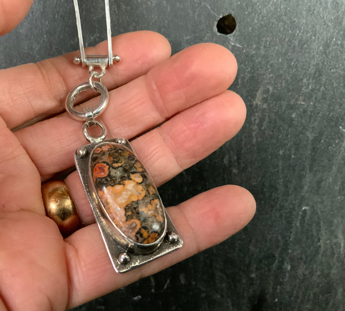 Leopard Skin Jasper Statement Pendant and Chain - Evitts Creek Arts