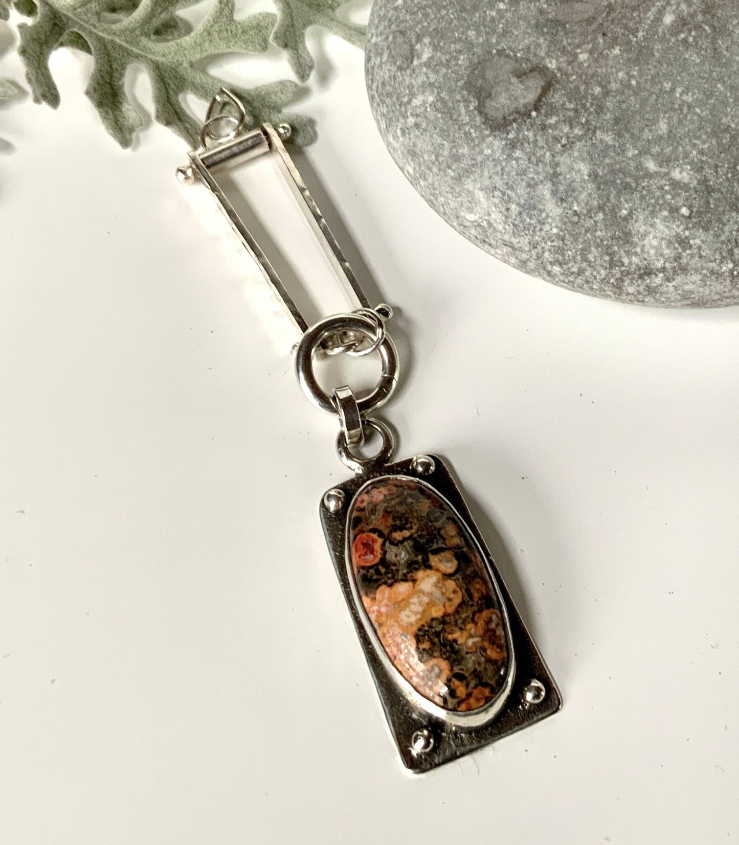 Leopard Skin Jasper Statement Pendant and Chain - Evitts Creek Arts