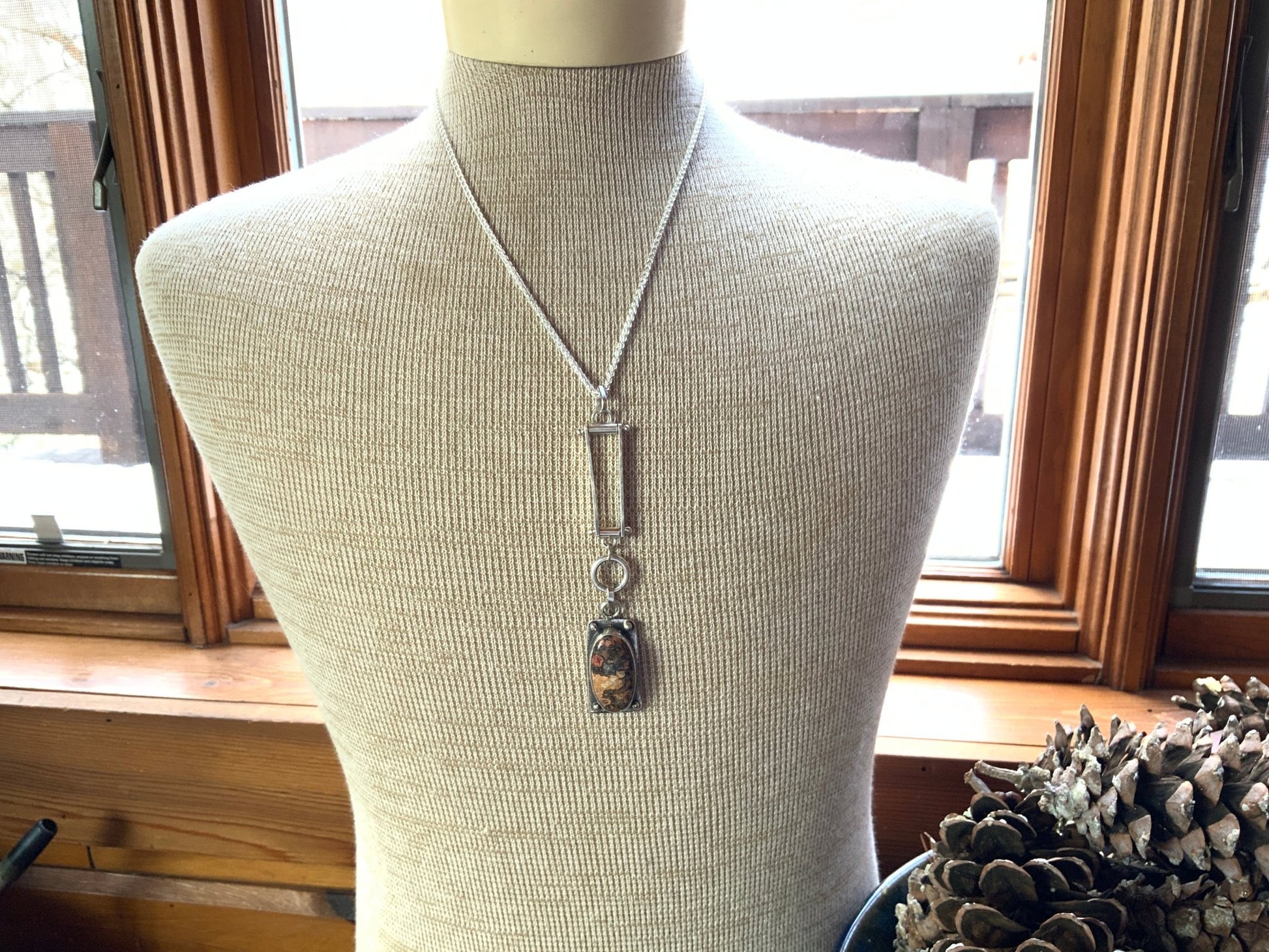 Leopard Skin Jasper Statement Pendant and Chain - Evitts Creek Arts