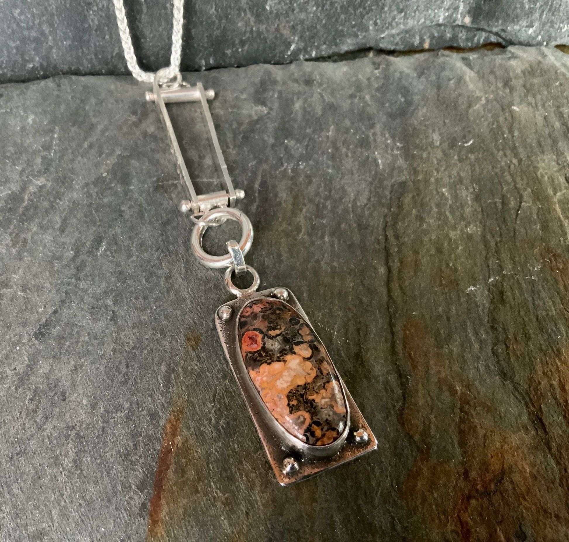 Leopard Skin Jasper Statement Pendant and Chain - Evitts Creek Arts