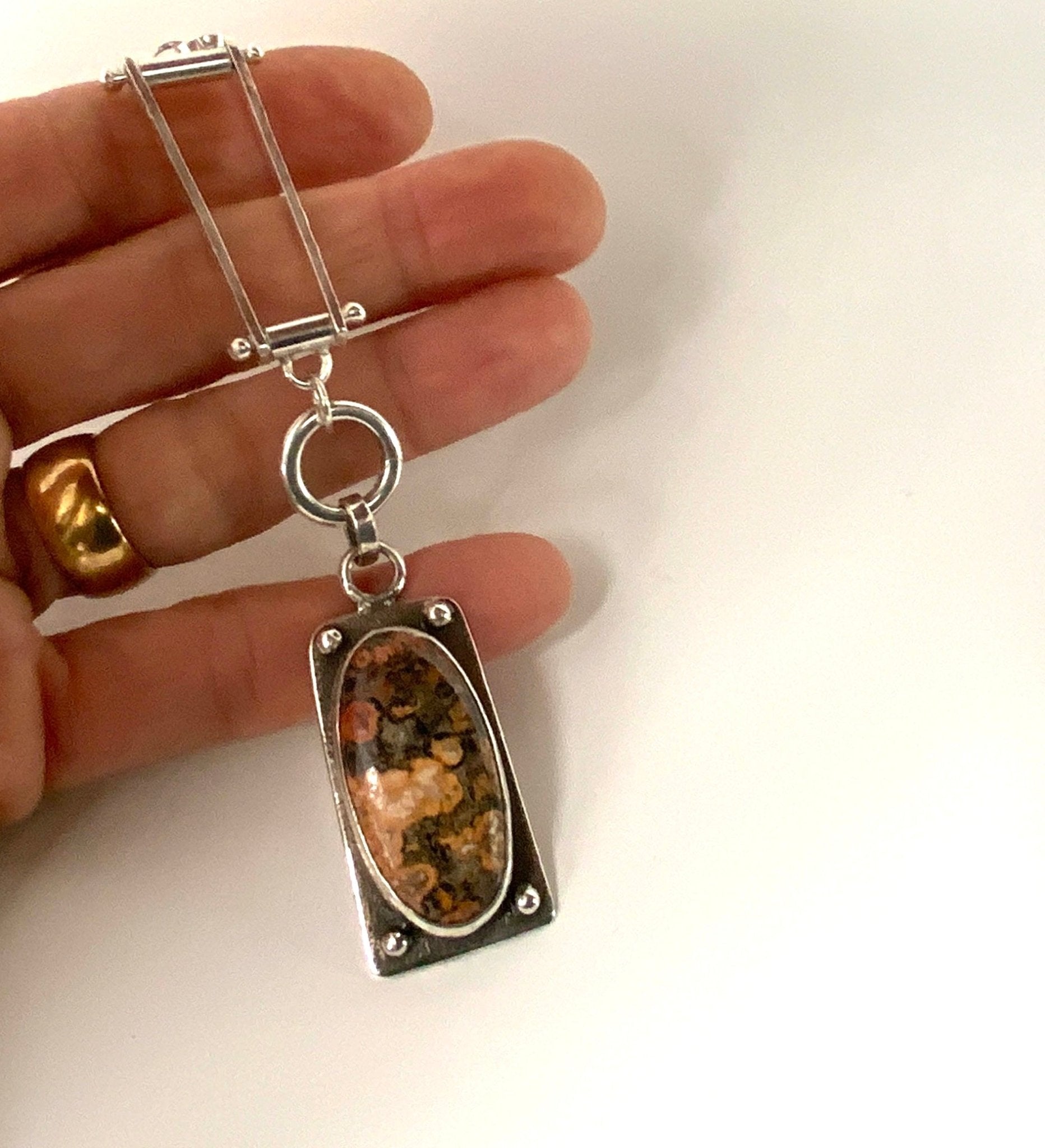 Leopard Skin Jasper Statement Pendant and Chain - Evitts Creek Arts