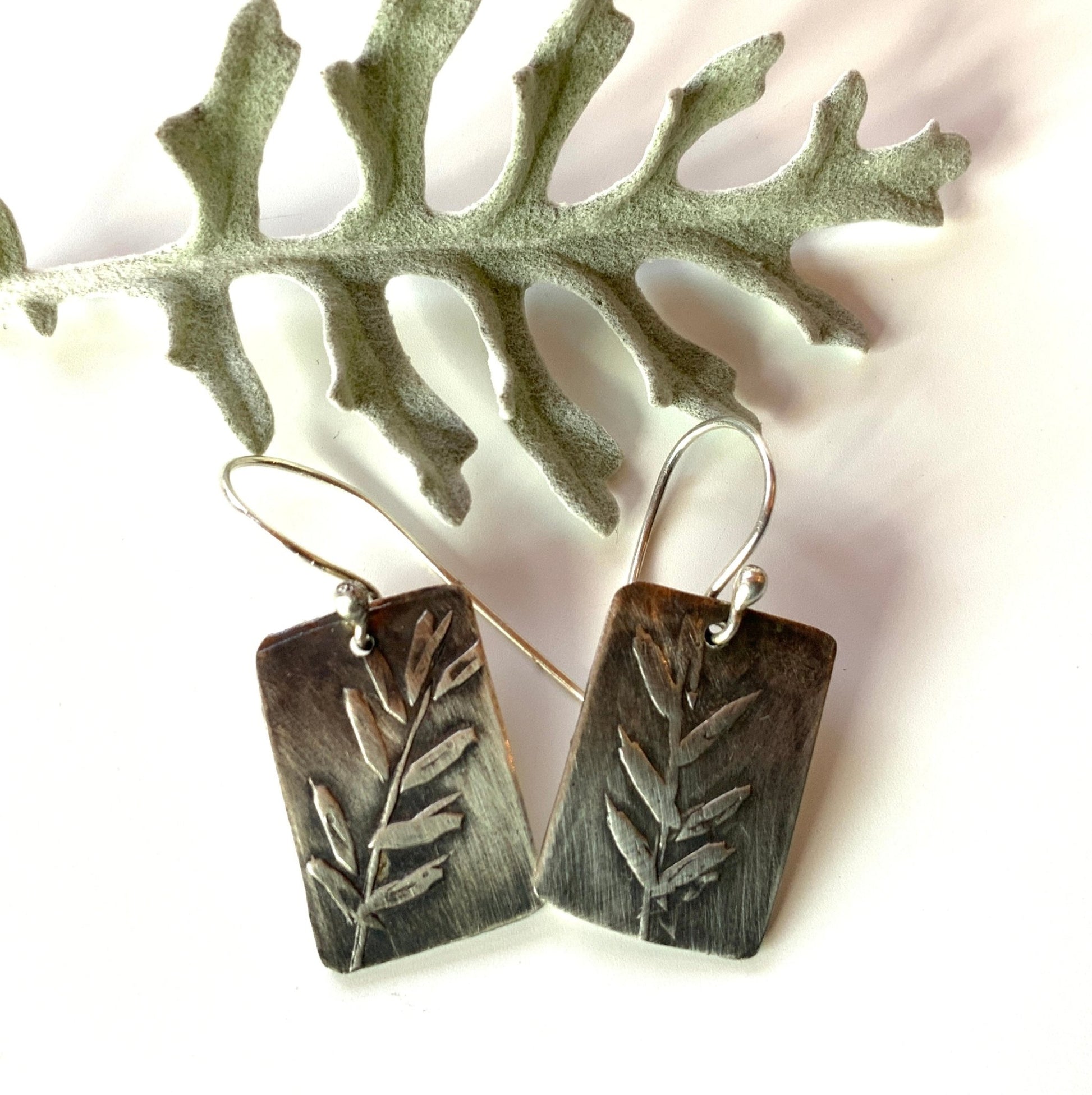 Nature Print Silver Leaves Earings - Evitts Creek Arts