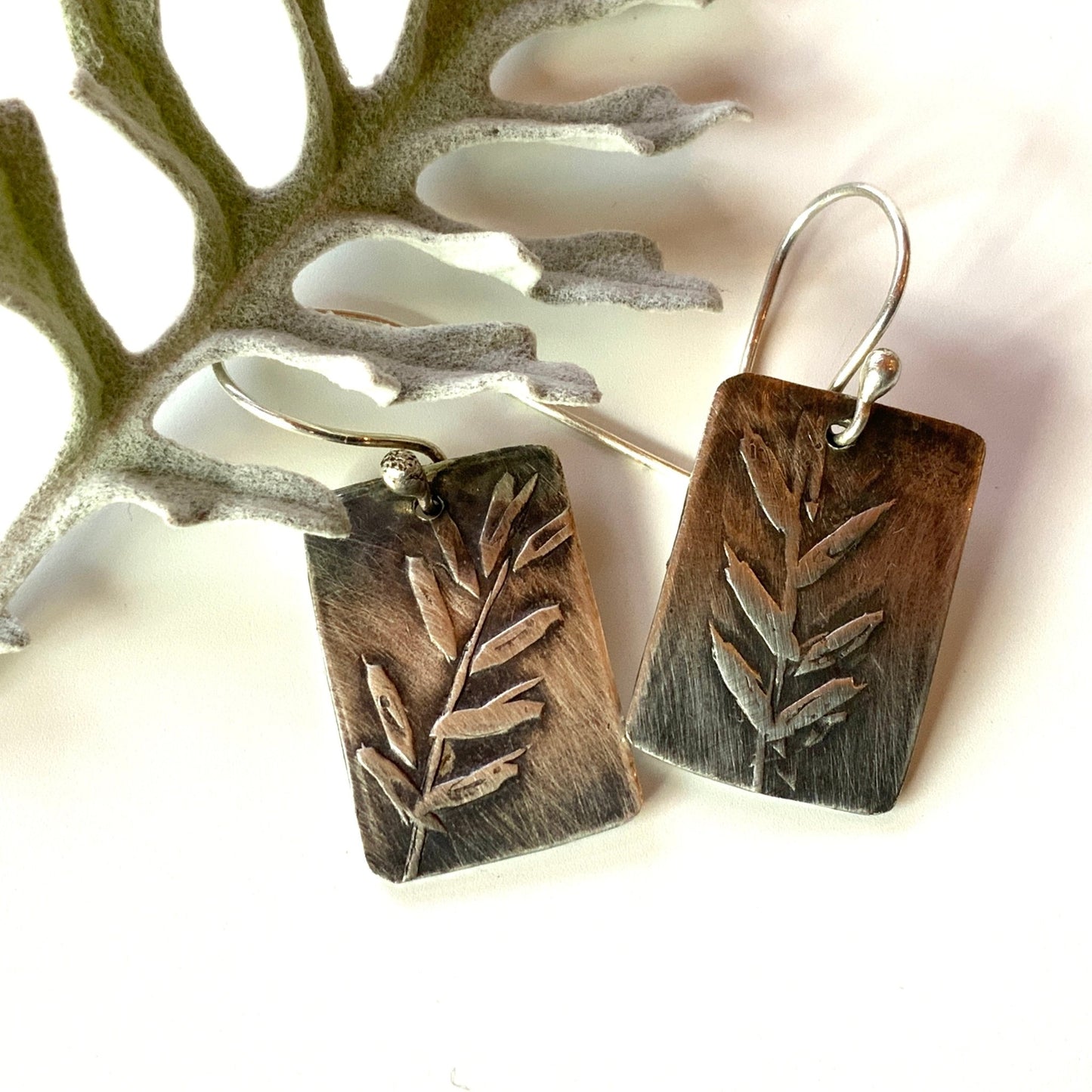 Nature Print Silver Leaves Earings - Evitts Creek Arts