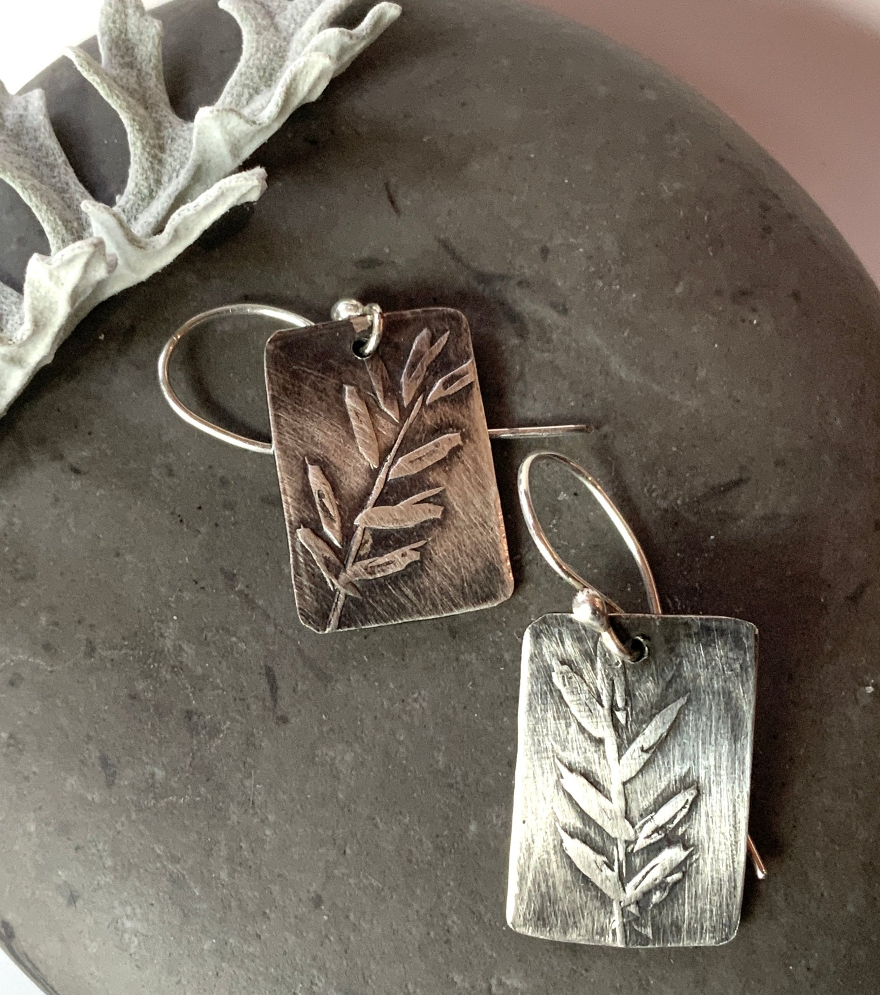 Nature Print Silver Leaves Earings - Evitts Creek Arts