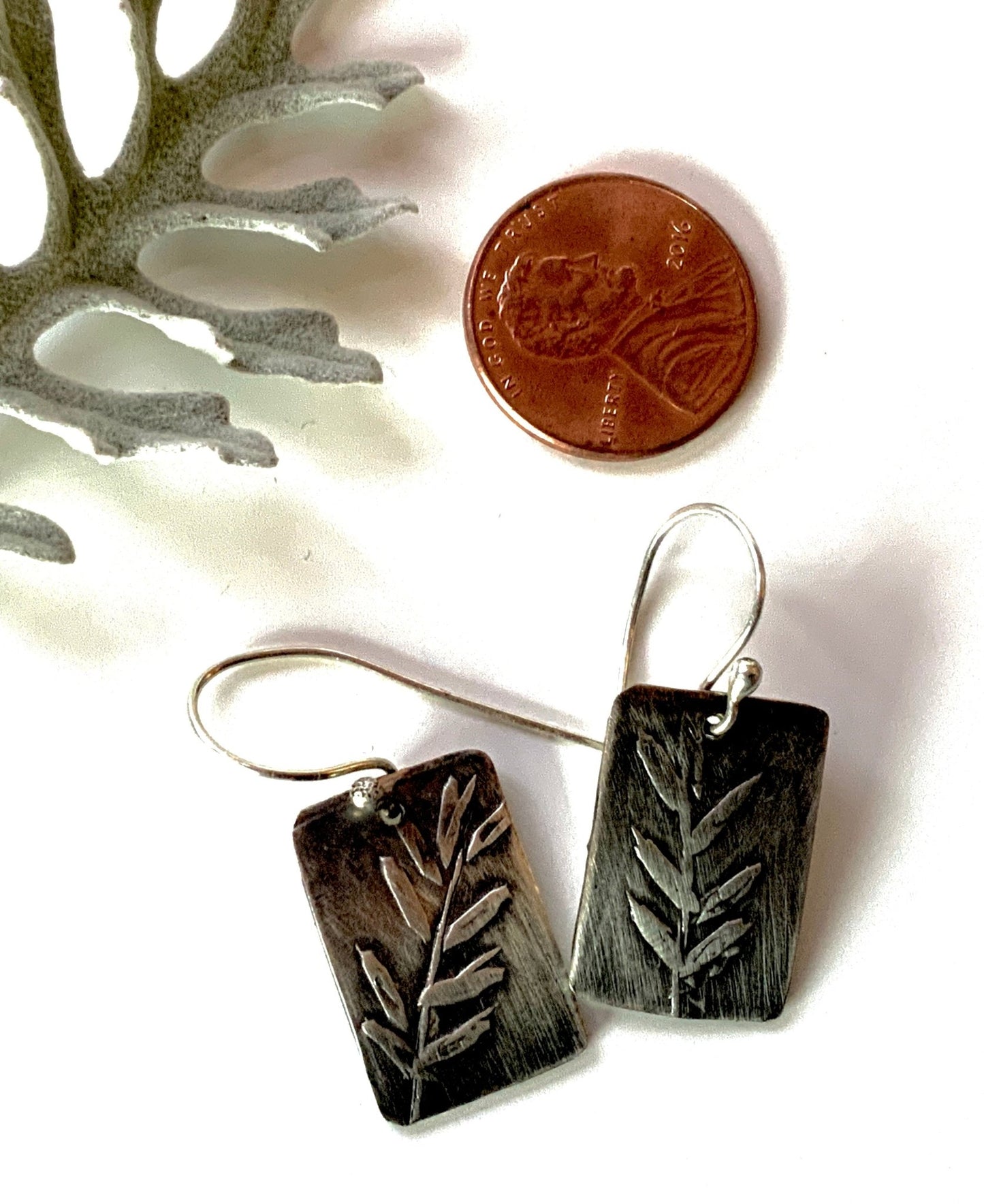 Nature Print Silver Leaves Earings - Evitts Creek Arts