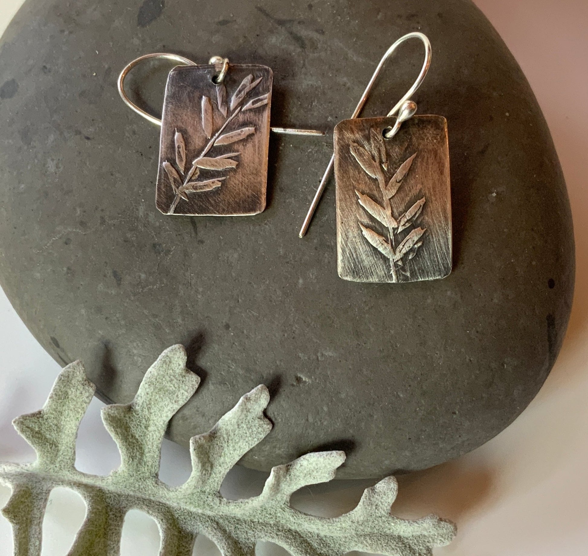 Nature Print Silver Leaves Earings - Evitts Creek Arts