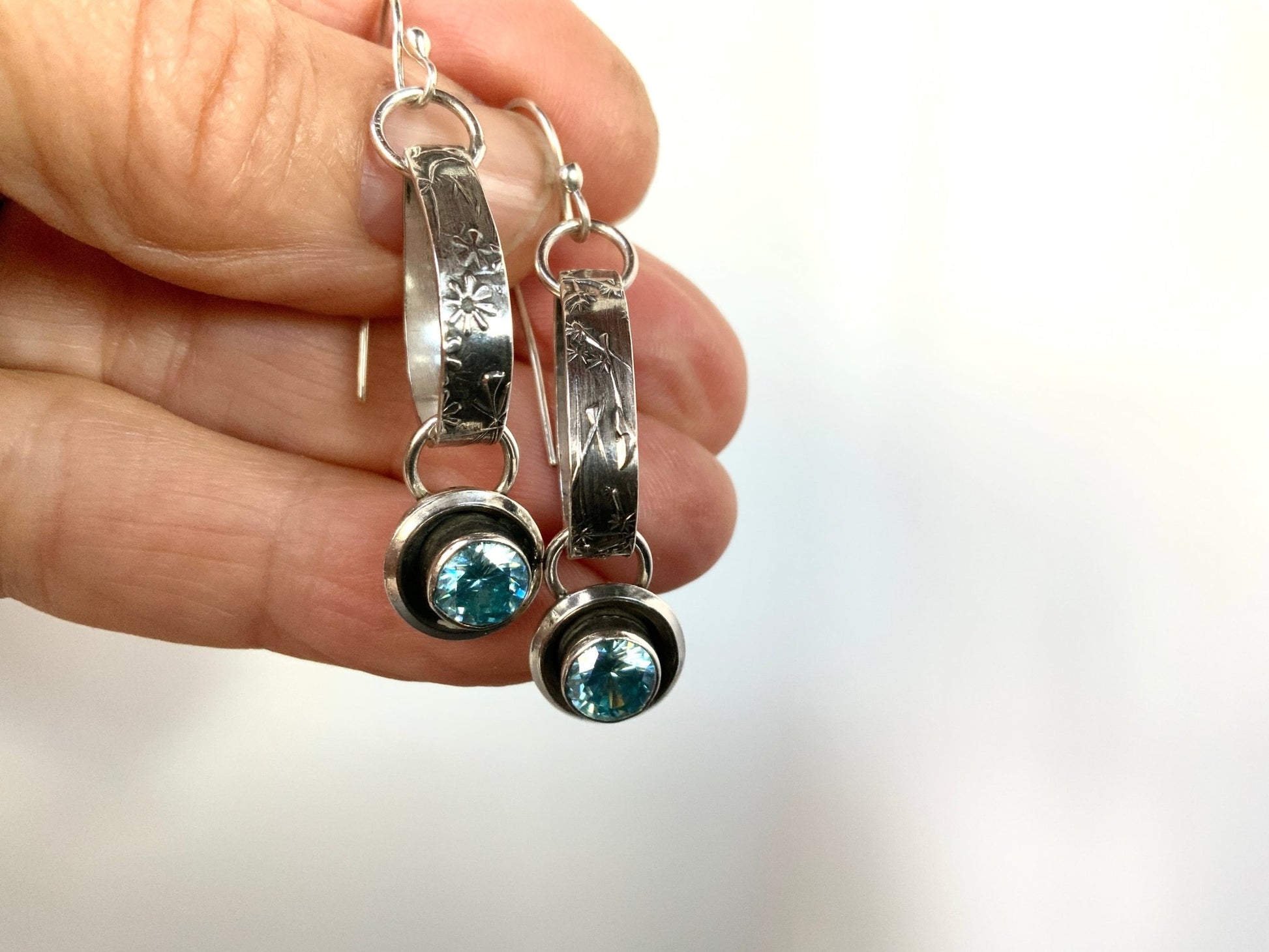 Reversible Woodlands Blue CZ Earrings - Evitts Creek Arts