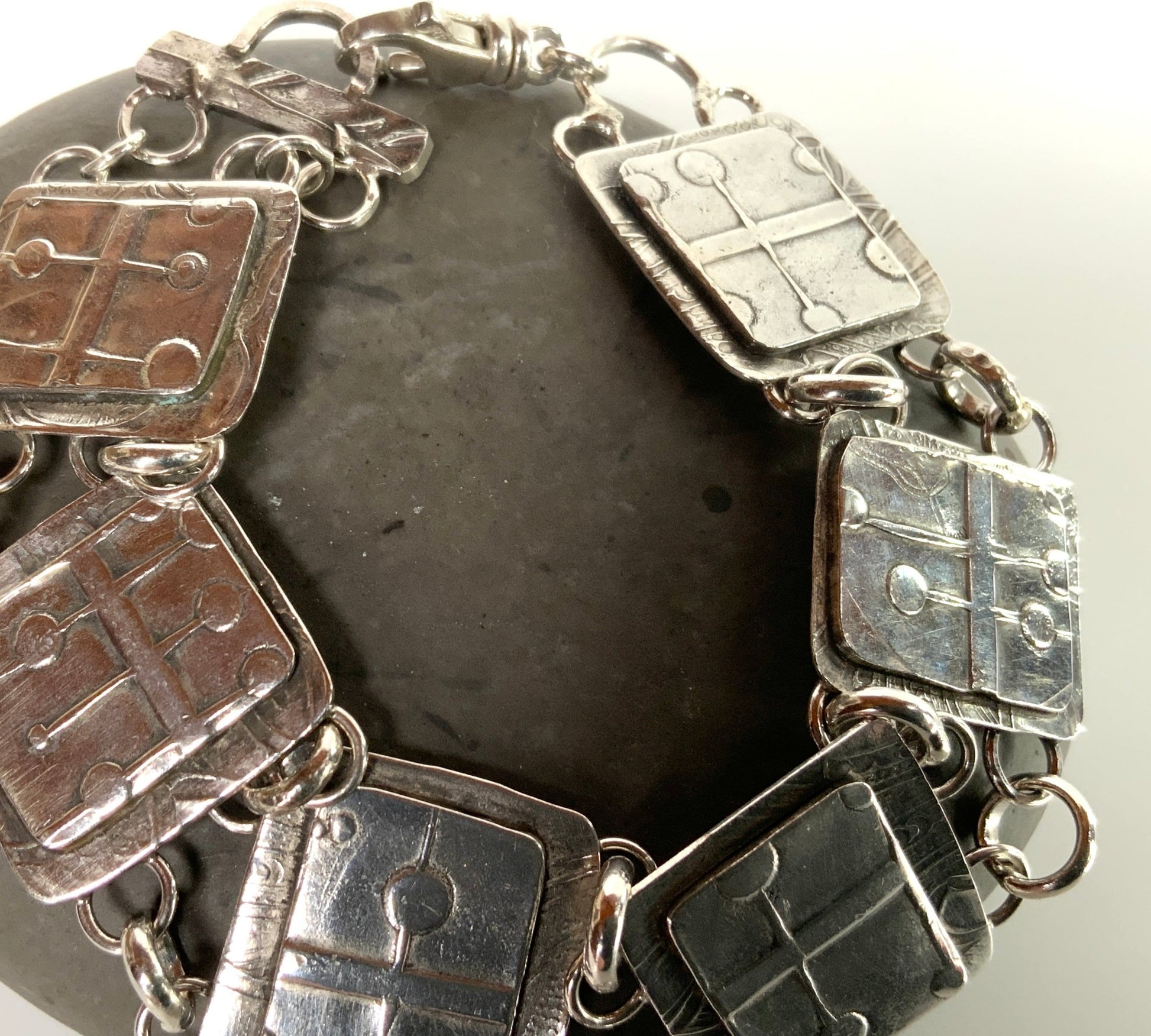 Silver Link Bracelet Modern Abstract - Evitts Creek Arts