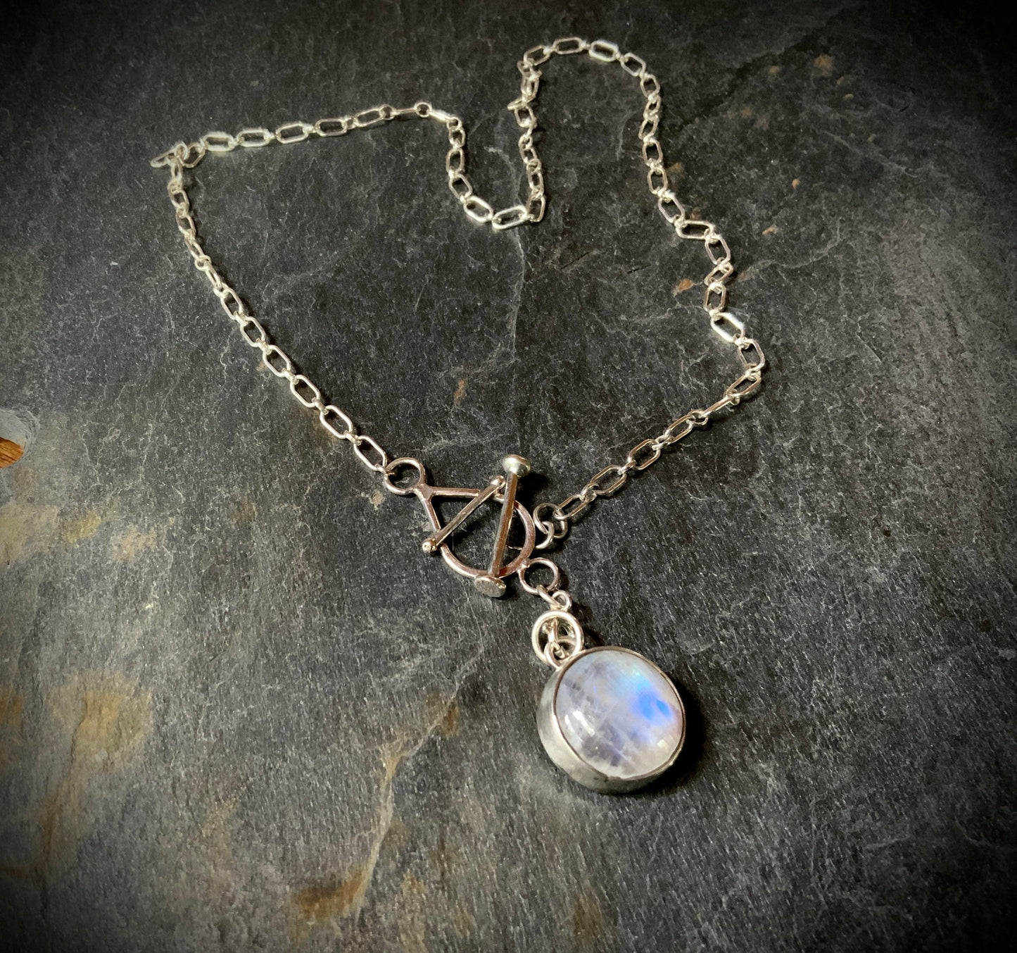 Silver Toggle Choker and Pendant Detachable Moonstone Pendant - Evitts Creek Arts