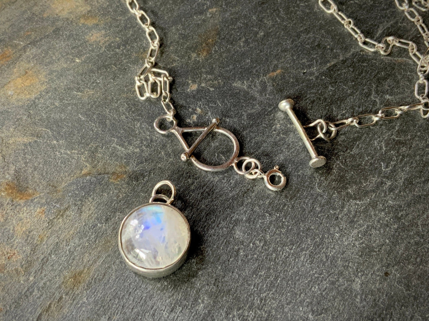 Silver Toggle Choker and Pendant Detachable Moonstone Pendant - Evitts Creek Arts