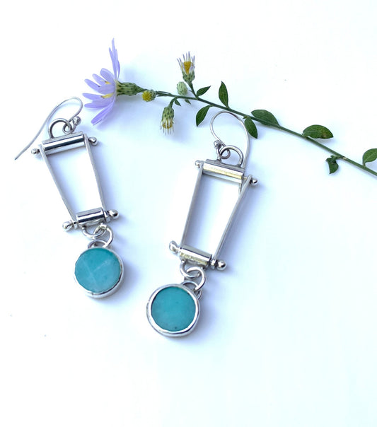 Trapeze Earrings with Amazonite Cabochons - Evitts Creek Arts