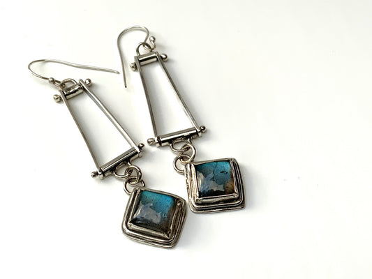 Trapeze Labradorite Long Earrings - Evitts Creek Arts