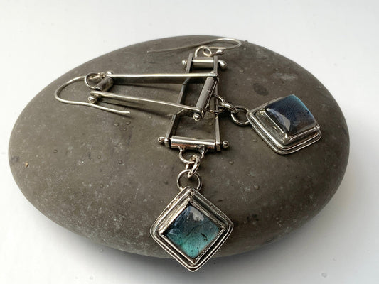 Trapeze Labradorite Long Earrings - Evitts Creek Arts