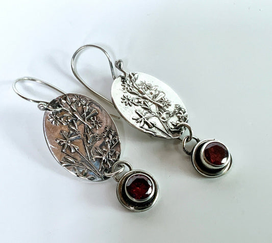 Wildflower Sterling Earrings with Red CZ - Evitts Creek Arts